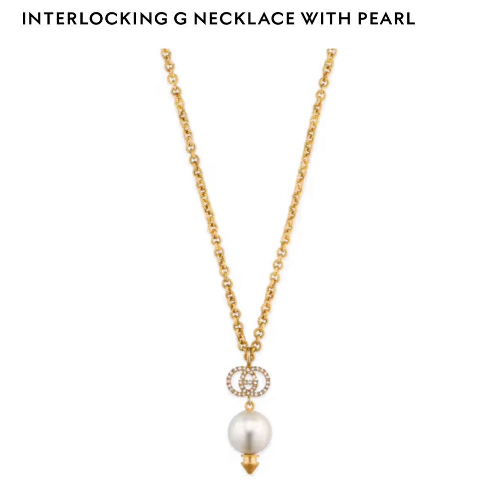 Gucci Gold and White Necklace with Pearl and Crystal Accents